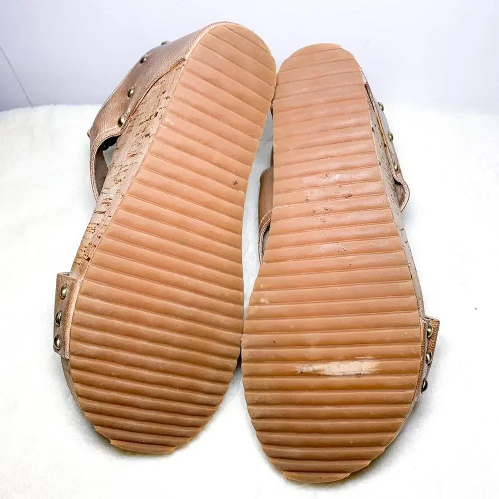 ANTELOPE 724 Hi Brush Leather Zip Wedge Cork Sandals in Tan Size 40